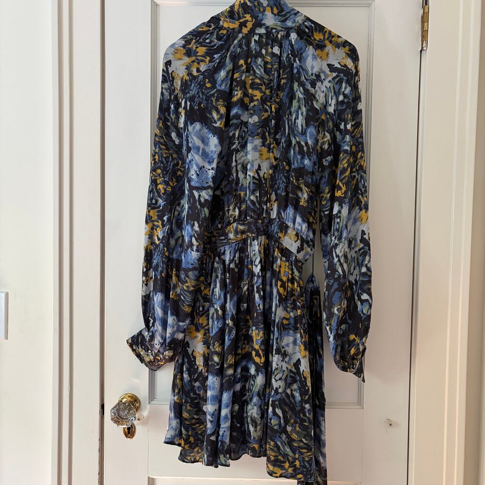 Rachel Zoe Arielle silk shirt dress blue "multi oil paint" print Size 10 - Picture 7 of 10